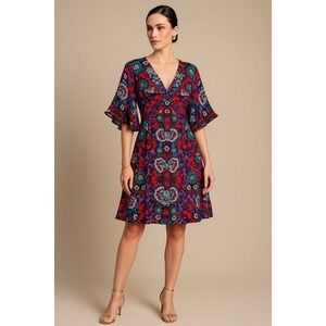 nanette lepore Surplice Dress Size 6 Multi 100% SILK Floral USA Women's 337-4163